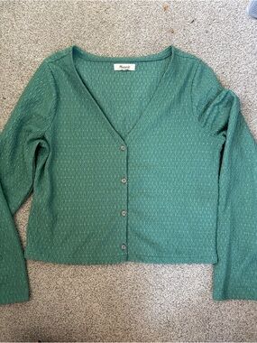 Madewell Green Button-Down Knit Top